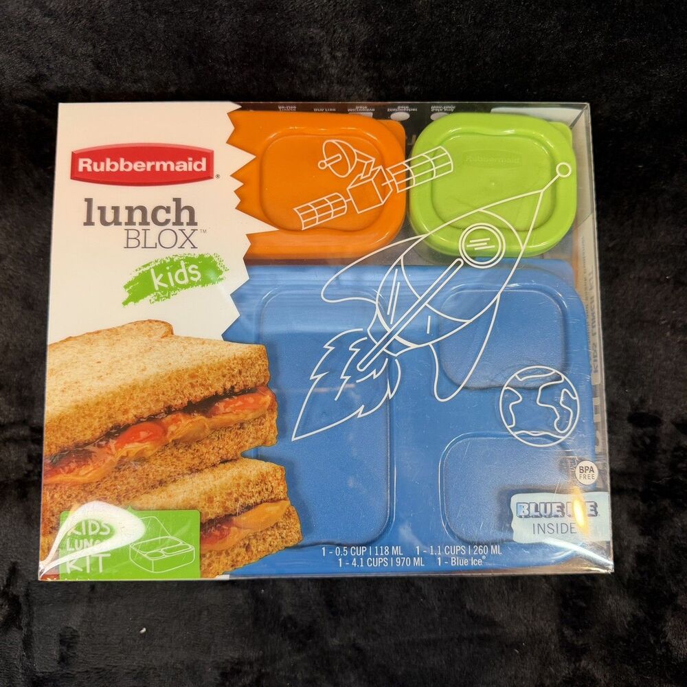 Rubbermaid LunchBlox Kids Lunch Kit Blue Orange Green Modular Containers New